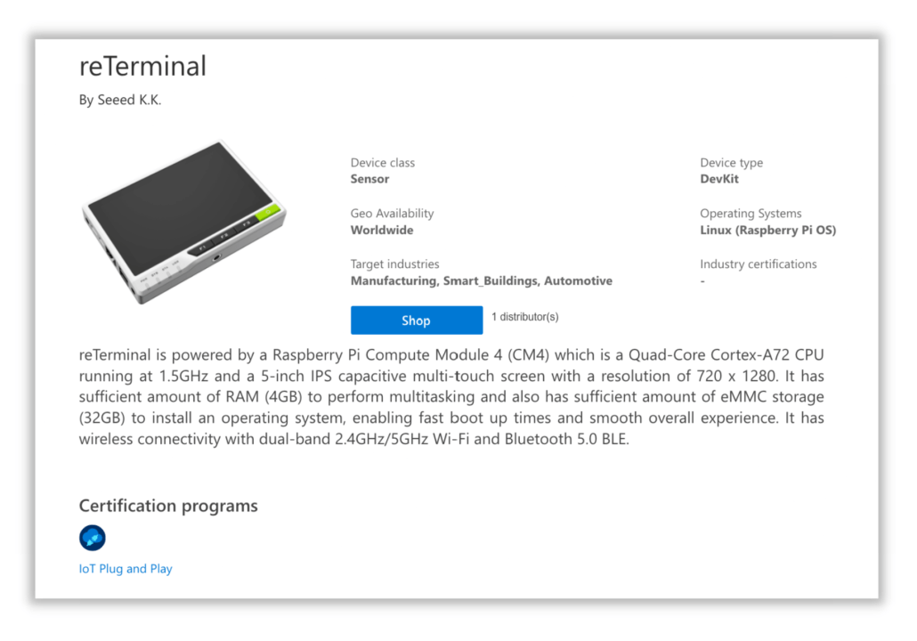 reTerminal is now Azure IoT Plug and Play Certified! Latest News from