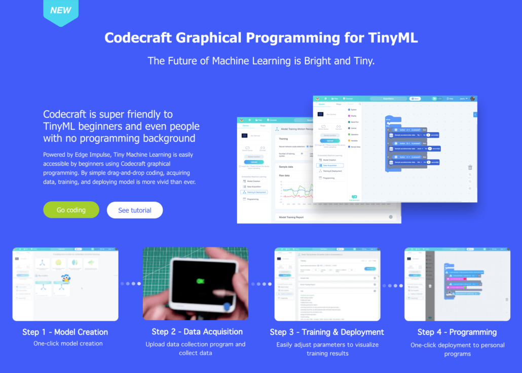 Codecraft, a Graphical Programming Platform for TinyML