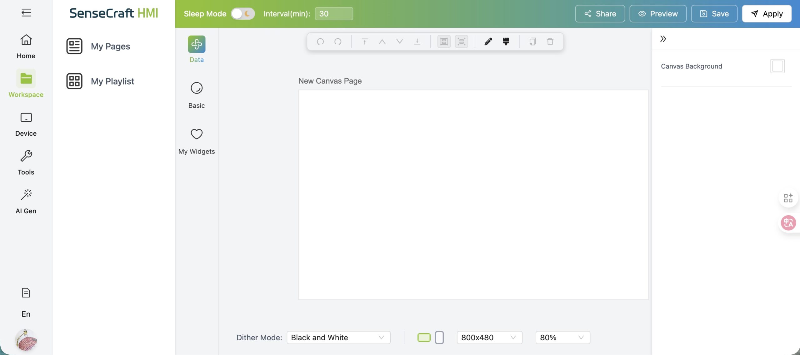 SenseCraft HMI Canvas Design