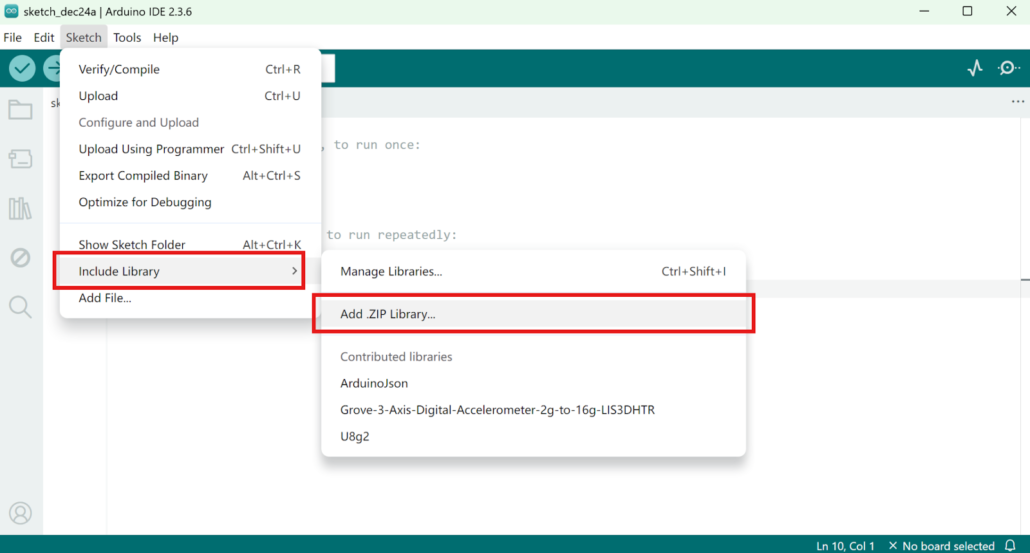 Adding a ZIP library in Arduino IDE via Sketch > Include Library > Add .ZIP Library