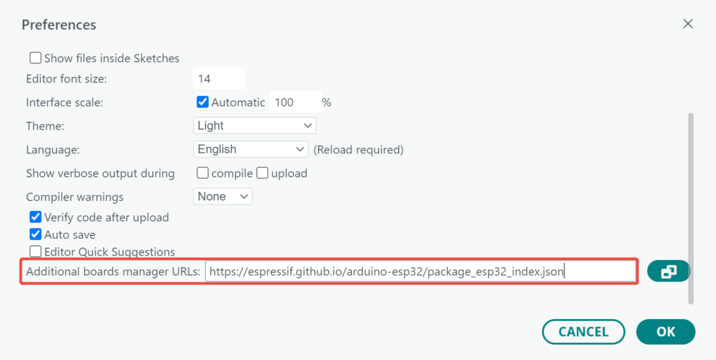 Add the ESP32 board package to your Arduino IDE