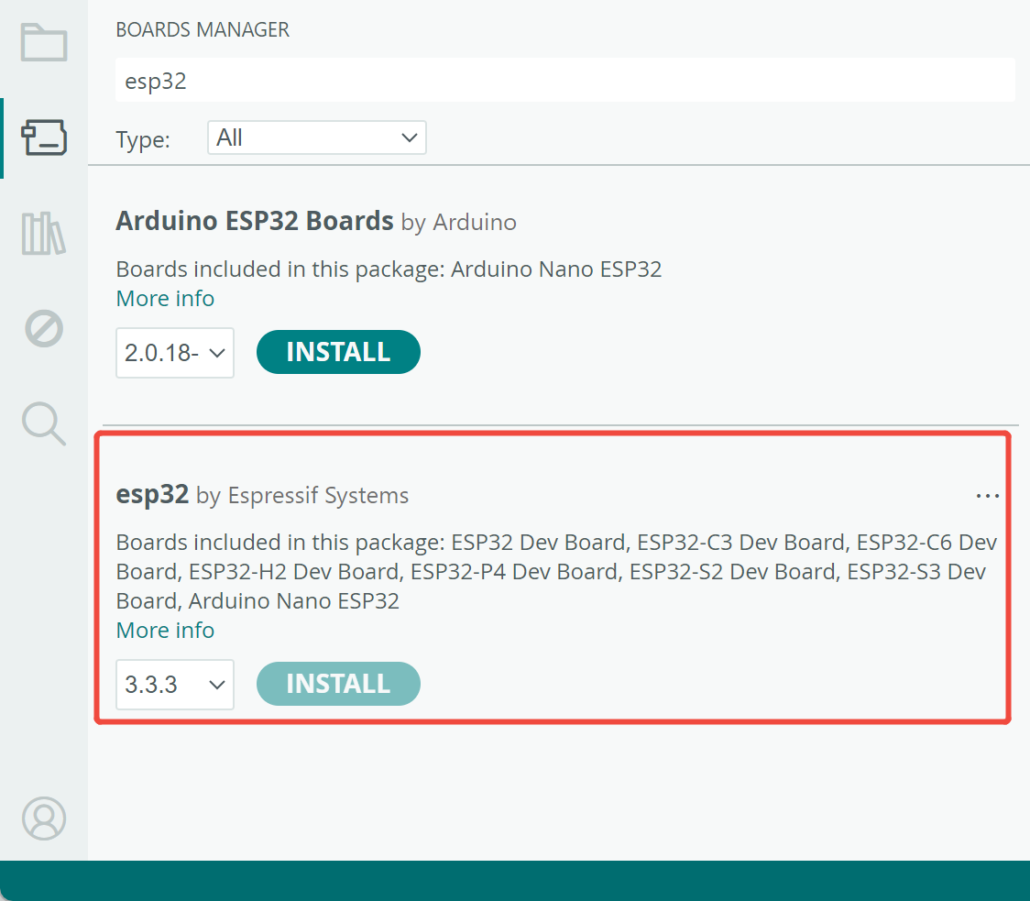install esp32 in Arduino
