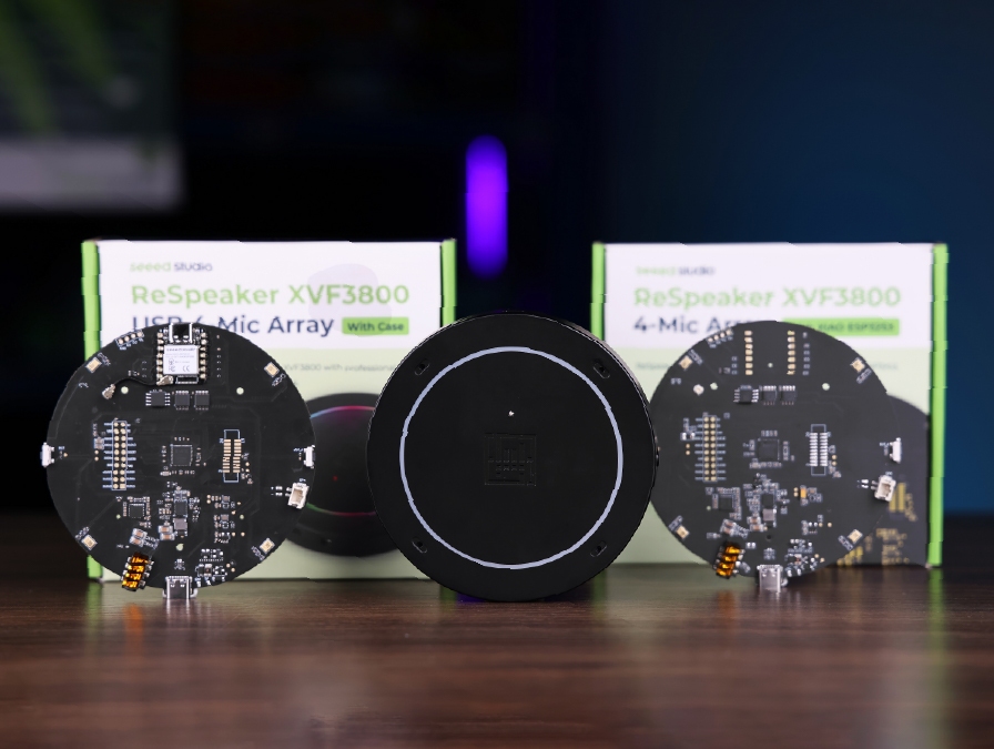 reSpeaker XMOS XVF3800 microphone array lineup for far-field voice capture and noise reduction in AI applications