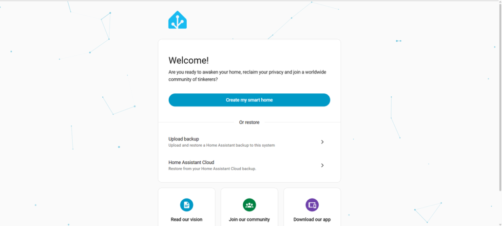 Home Assistant welcome screen