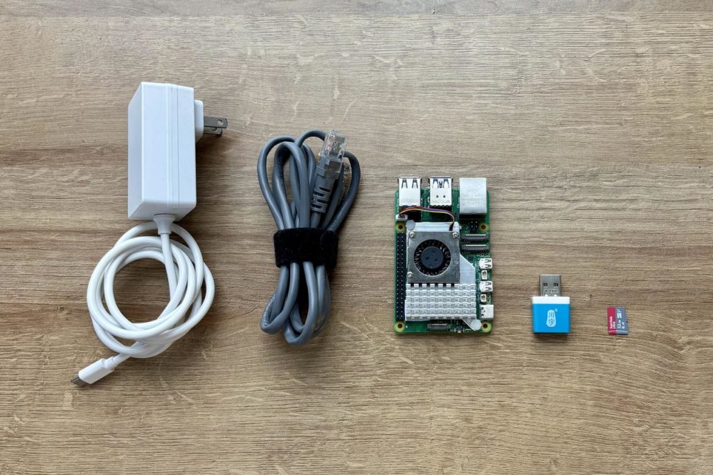 Hardware preparation including Pi, microSD card, cable and power supply etc.