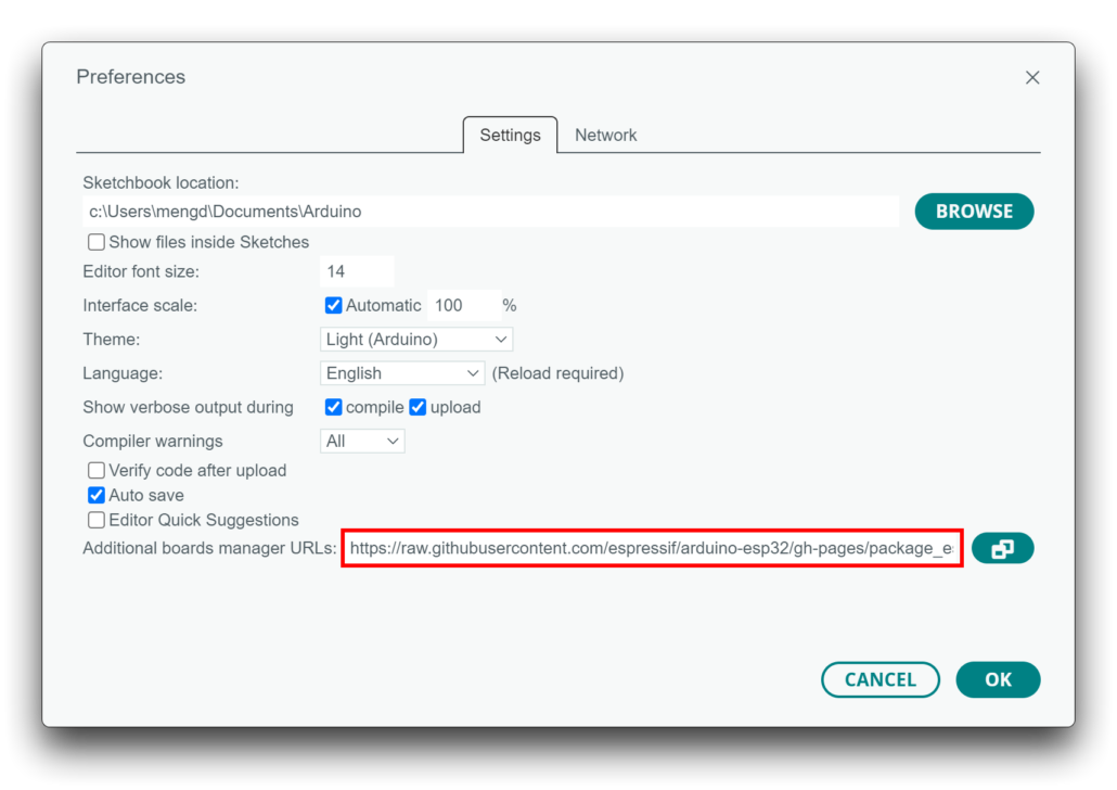 Arduino IDE interface