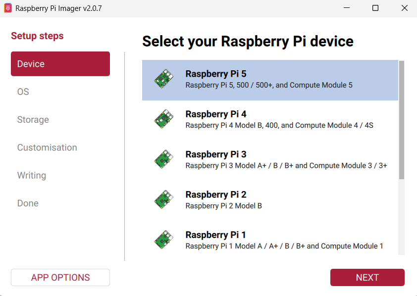 Select Your Raspberry Pi Device