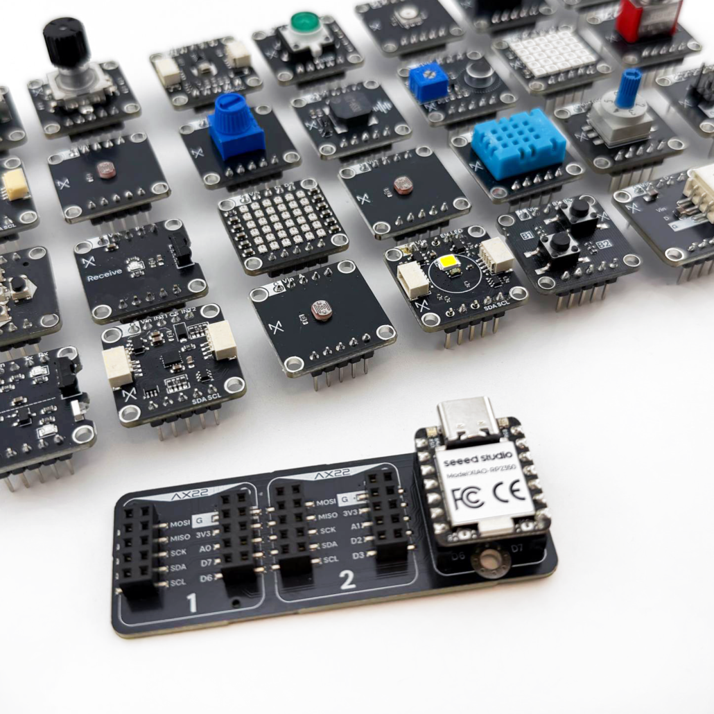 Axiometa Genesis XIAO Shield with a Seeed Studio XIAO and add ons
