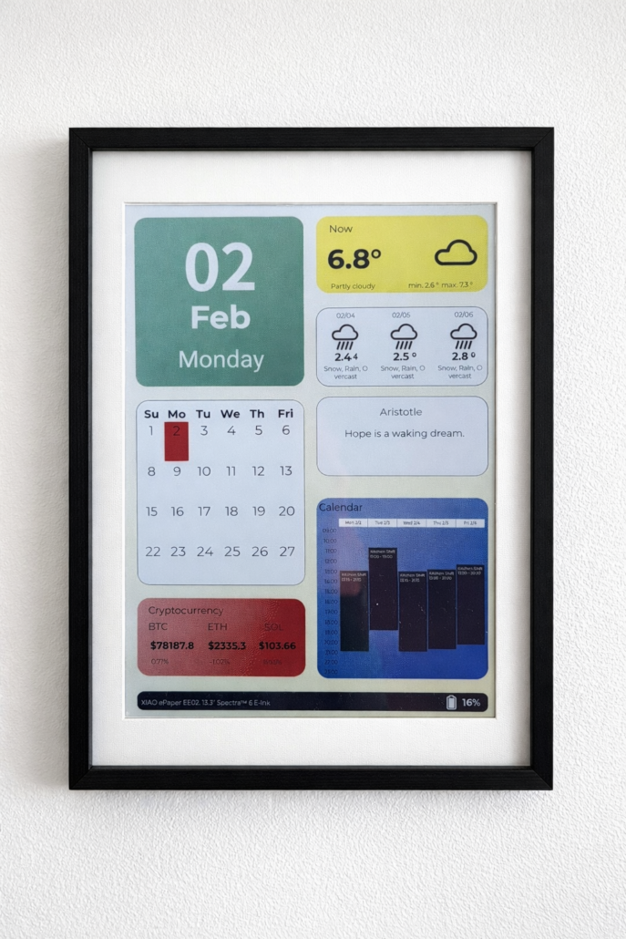 E-ink calendar made with 13.3-inch Spectra 6 E-Ink display