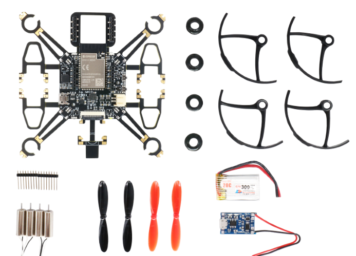 DIY drone components with motors, battery and board