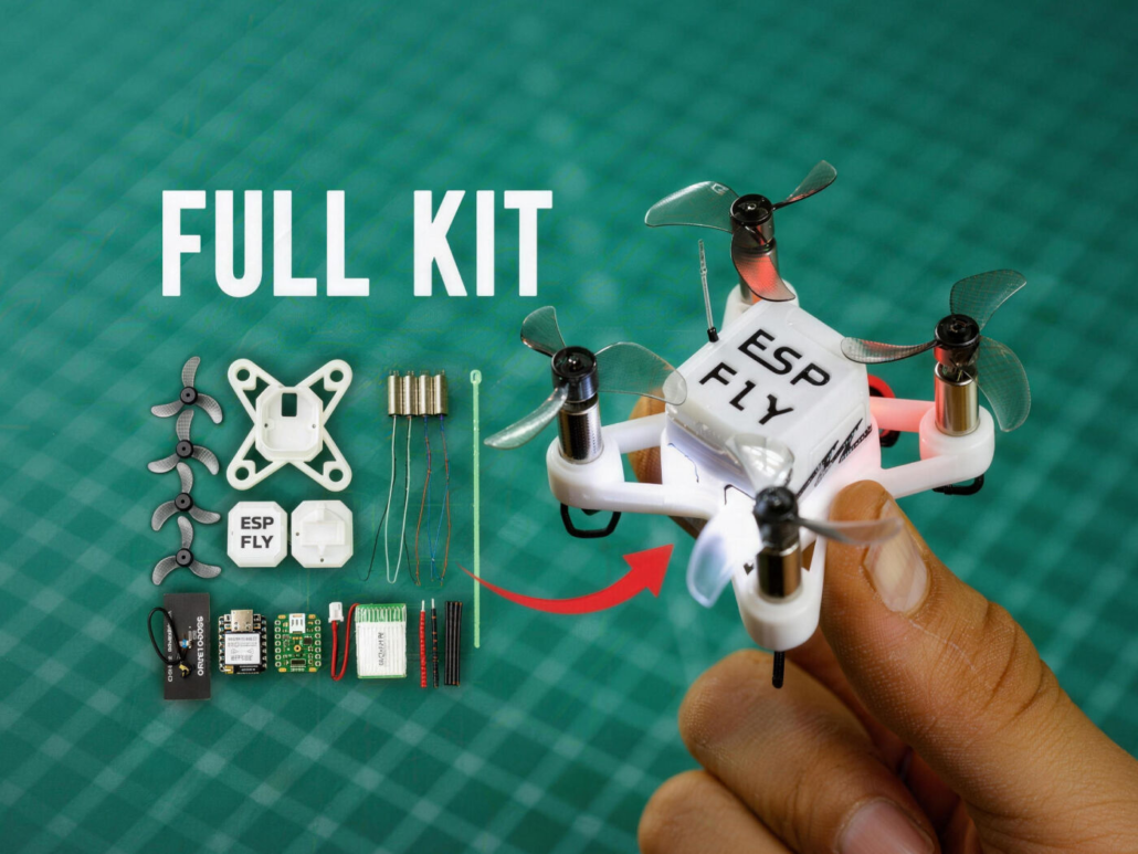 ESP-FLY kit parts and assembled micro drone