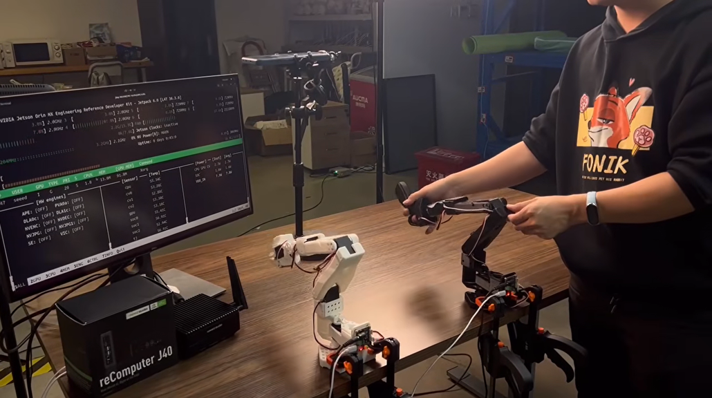 SO-ARM101 teleoperation setup for collecting robot learning data