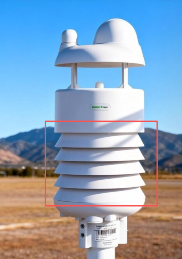 SenseCAP S700-C weather sensor featuring multi-layer white louvered radiation shield for precise temperature reading
