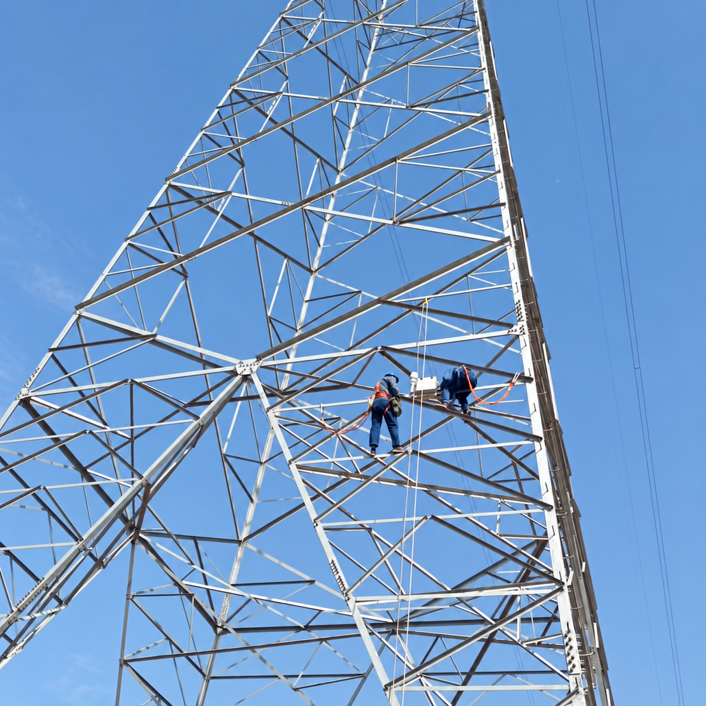 workers on the transimission tower for deployment