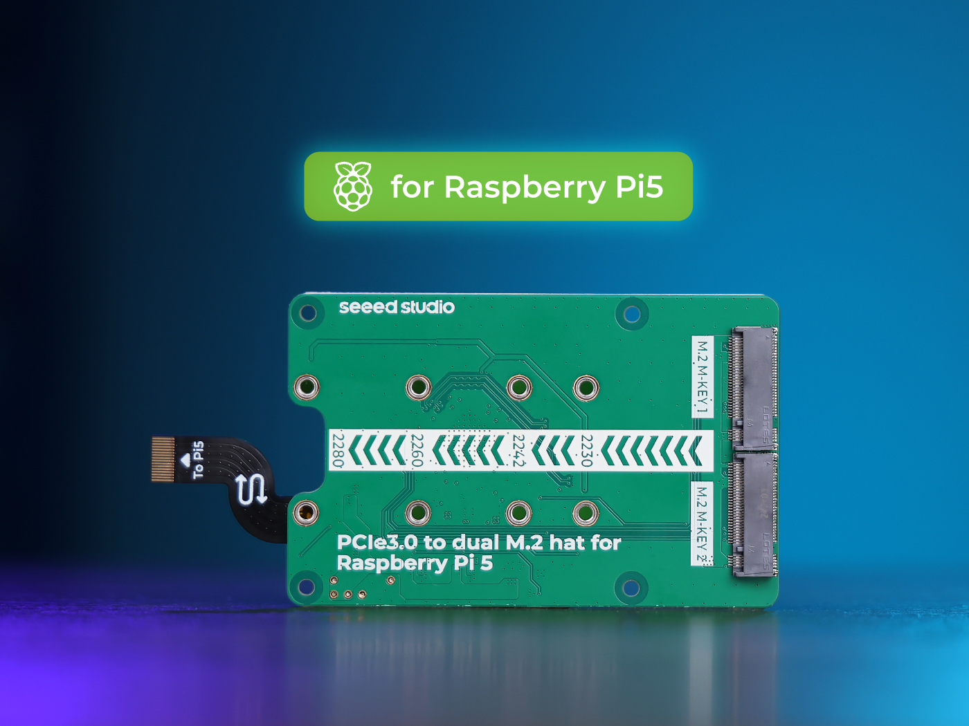 [103110065]PCIe3.0 Switch to dual M.2 hat for Raspberry Pi 5, Support NVMe SSD, Support Hailo8/8L