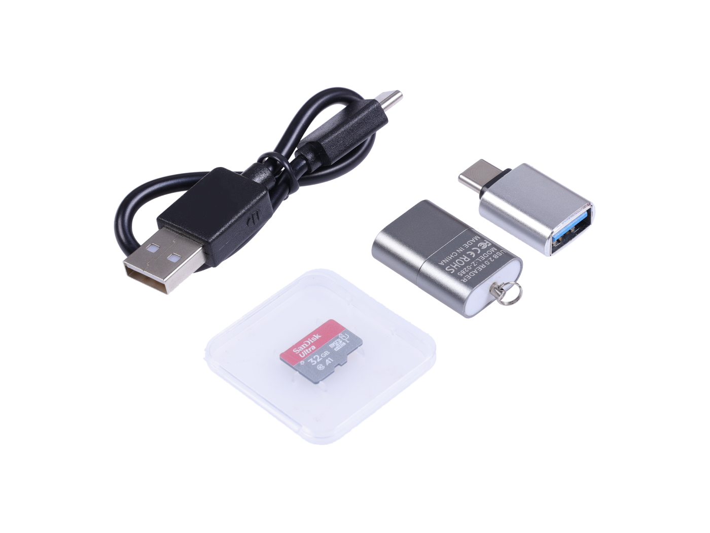 [110991944]Micro SD Card Tool Kit - 32GB SanDisk SD card, SD card reader, Type-C to Type-A function module, 20cm Type-C to Type-A data cable