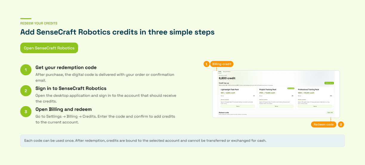 How to redeem SenseCraft Robotics credits
