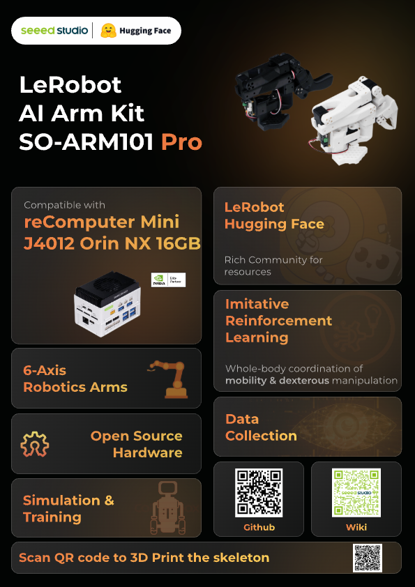 AI Arm Servo Motor Kit Imitation Learning Robotic Arm Open Source SO-ARM101 Pro
