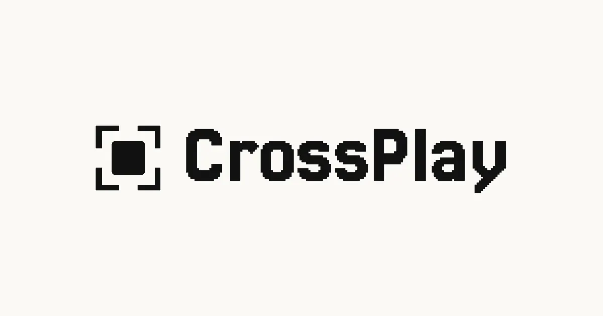 The CrossPlay lockup: the bracket-corners mark beside the word CrossPlay, in black on off-white