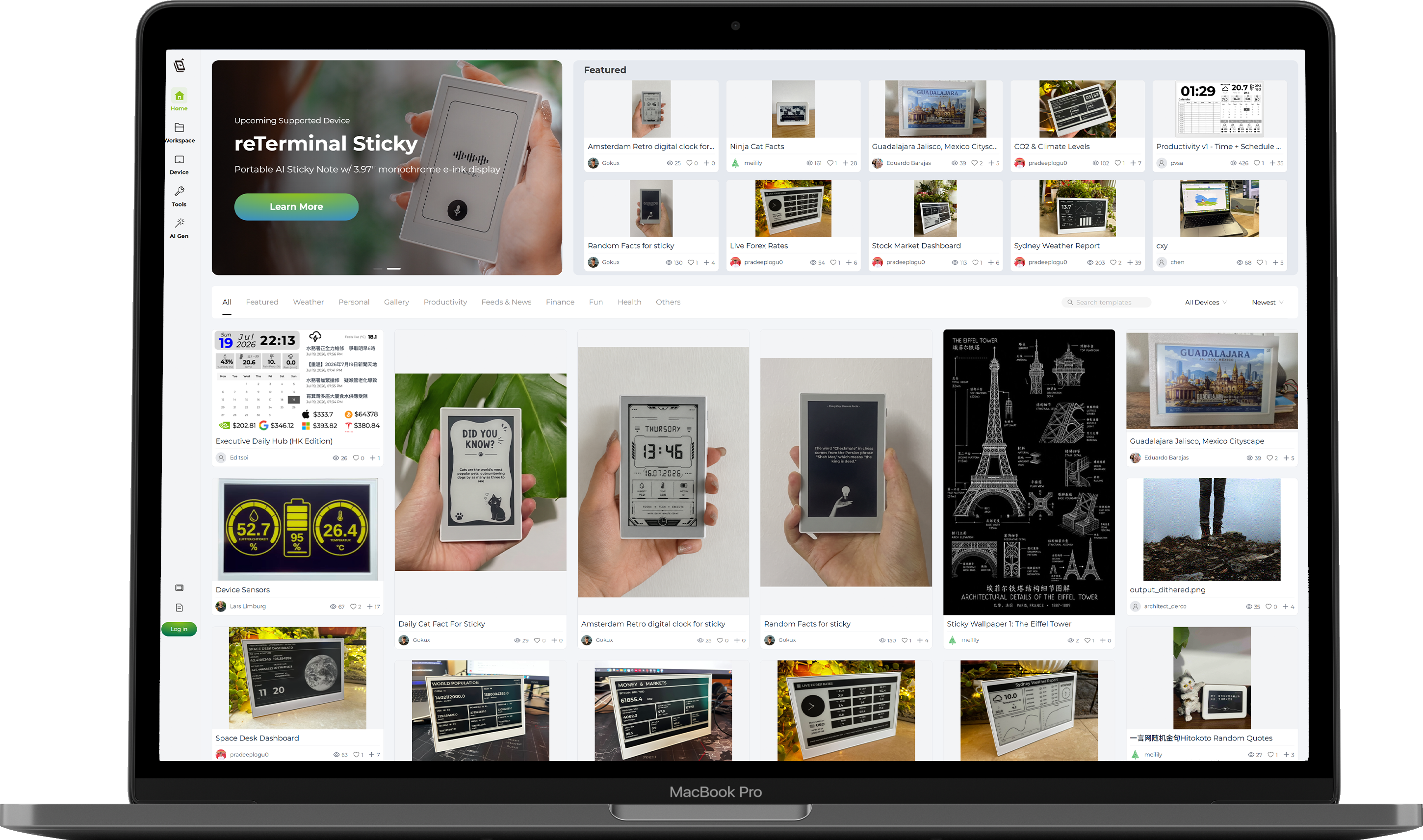 Seeedash Web dashboard preview on a MacBook Pro